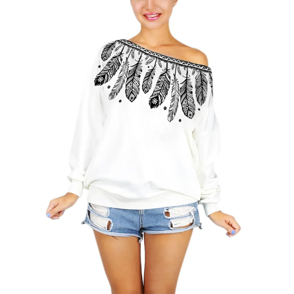 2017 Fashion 3D Print Black Feather Sweatshirt Women Fleece Long Sleeve Kawaii Pollover Casual 