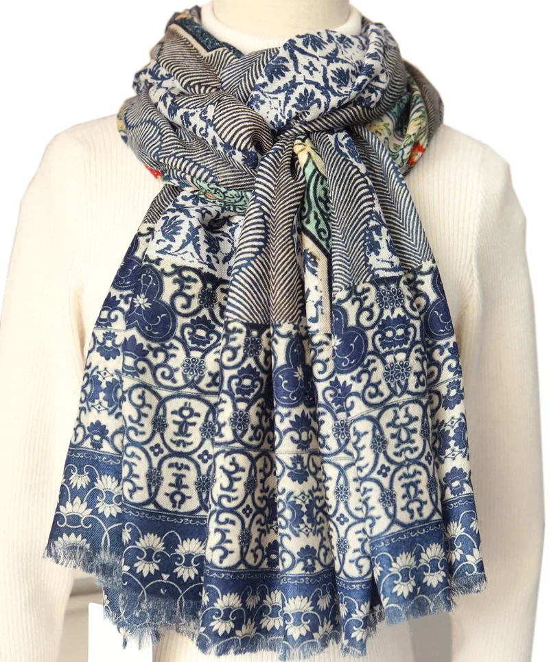 Настоящий кашемировый шарф в богемном стиле, Женская Осенняя зимняя теплая шаль, шарфы, пальто, шарфы, 200*110 см