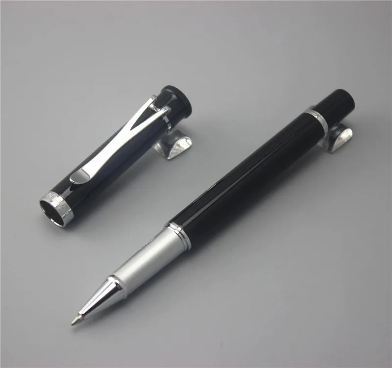 

send a refill Hot Sale ballpoint pen Beautiful black Lacquered With Silver Trim Roller ball Pen On Promotion 004