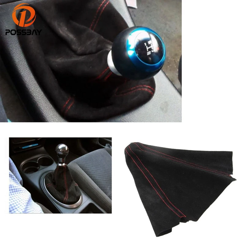 

POSSBAY Manual Car Styling Gear Shift Knob Lever Gaiter Boot Cover Collar Black Imitation Leather Red Stitched Gear Knob Cover