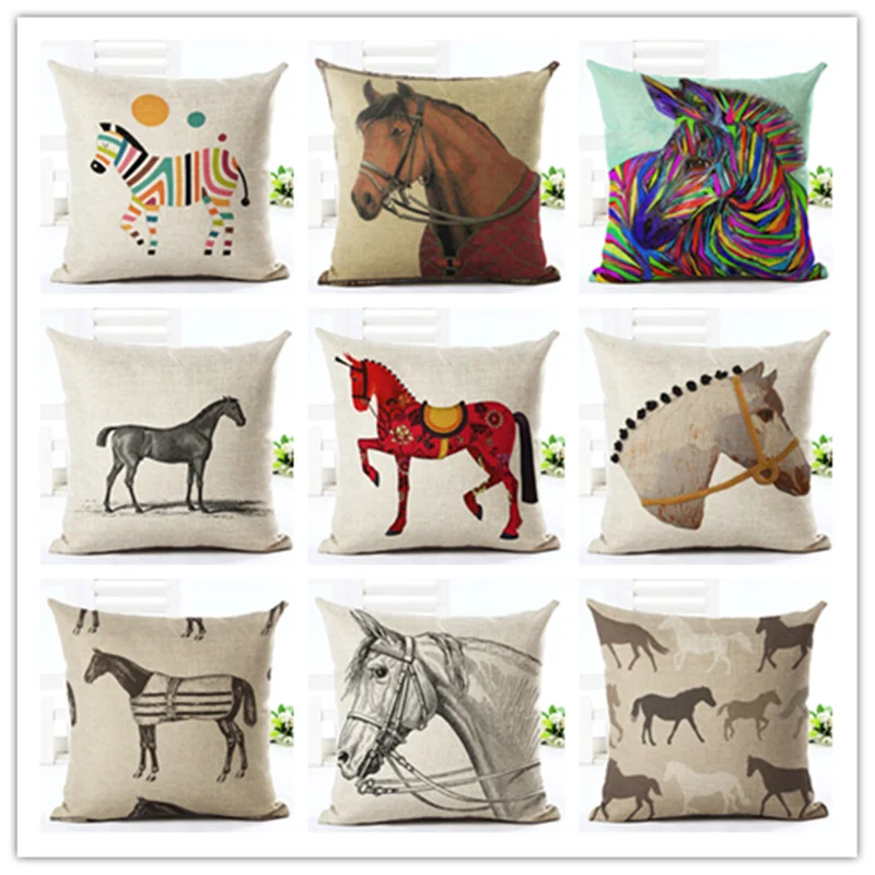 

45x45 New Home Decor Cushion Cover Fashion Colored horse Home Decorative Printed Throw Pillowcase Cojines Almofada