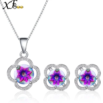 

XF800 925 Sterling Silver Jewlery Set Genuine Gemstone Topaz Crystal Rings Earrings For Women Round Rose Wedding Gift [XFT238DE]