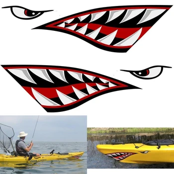 

15x5 inch Car Fishing Stickers lemon Shark Mouth Sticker Teeth Reflective Boat Decals Canoe Car Truck For Side Door Car Styling