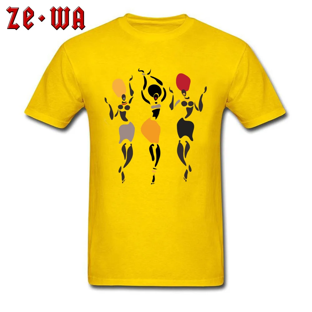 African dancers silhouette Men Discount Tops Shirt Round Neck April FOOL DAY Pure Cotton Tshirts Printed Short Sleeve Tee-Shirt African dancers silhouette yellow