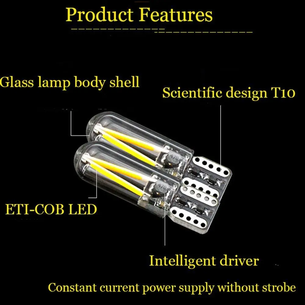 2шт белый DC 12 V-24 V 320LM 6500K 3W T10 194 168 W5W COB Светодиодный фонарь для номерного знака автомобиля