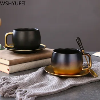 

American style creative gradient ceramic mug Couple cup Red tea cup Office coffee cup Household drinking utensils WSHYUFEI