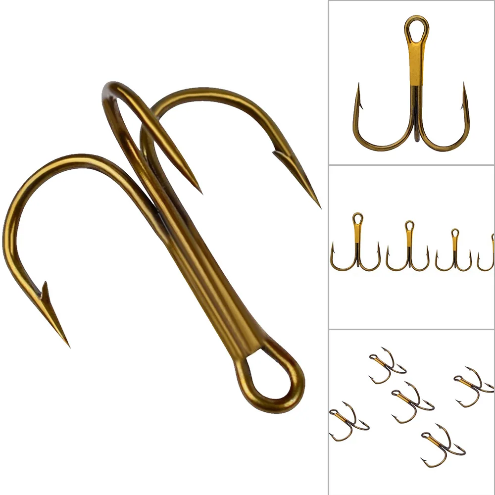 Treble Fishing Hook Set Carbon Steel Brown three hooks for Carp Fishing