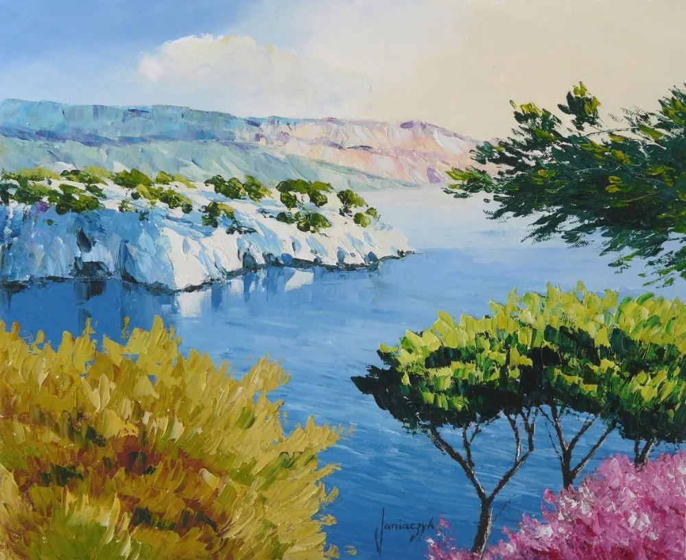 

High quality Oil painting Canvas Reproductions Port Miou, Triptych 3 By Jean Marc Janiaczyk hand painted