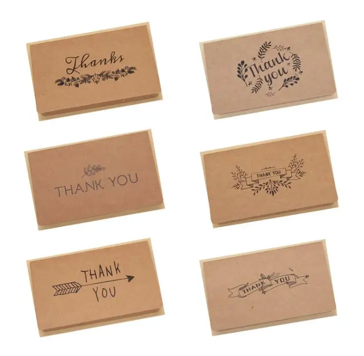 

6set/lot mix styles 6PCS card+6 PCS envelope Kraft paper"thank you" cards gift message card DIY decoration Holiday greeting card