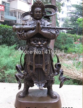 

17" China Buddhism Copper Bronze Veda Skanda God Warrior Wei Tuo Bodhisattva Statue
