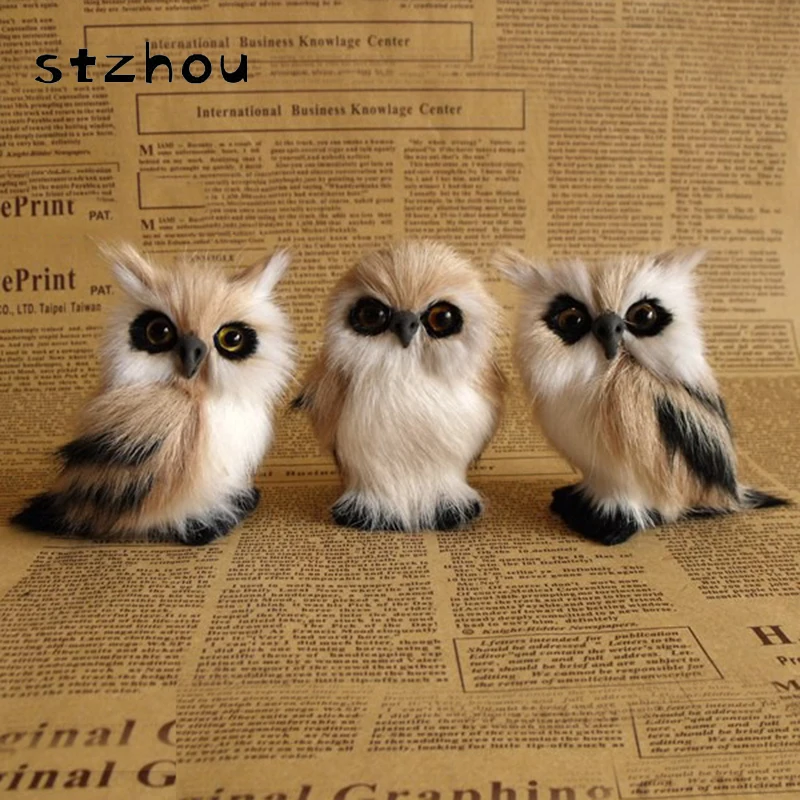 

StZhou 3pcs/lot simulation brown owl about 9x7cm Handmade craft model toy polyethylene&furs night owl toy decoration gift