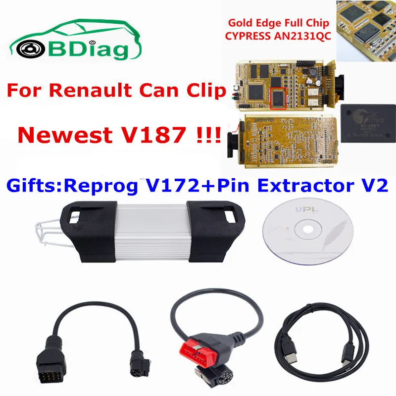 

Free For Renault Can Clip V187 Pin Extractor V2 Reprog V172 CYPERSS AN2131QC Gold Full Chip OBD2 Diagnostic Tool For Car To 2019