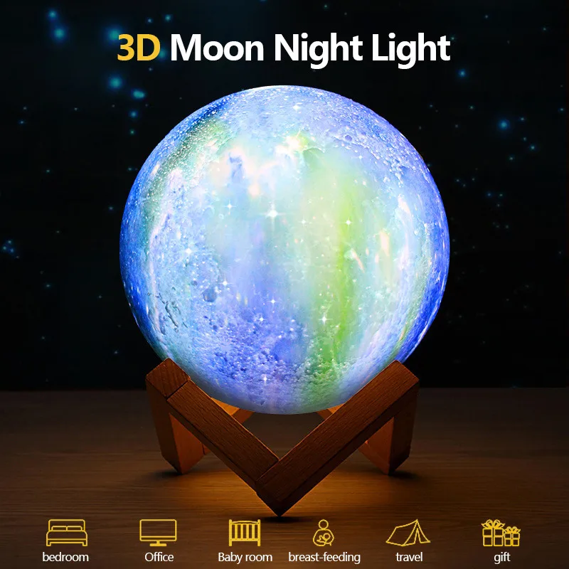  3D Printer Moon LED Atmosphere Lamp Home Office Bedroom decoration Christmas X'mas New Year Smart C - 32911098812