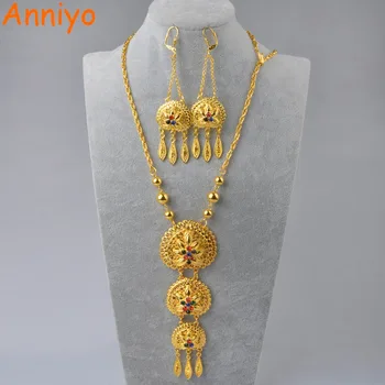 

Anniyo 65cm Necklace and Earrings for Women Gold Colo Arab Middle East Wedding Jewelry Qatar Dubai Saudi Arabia Gifts #088706