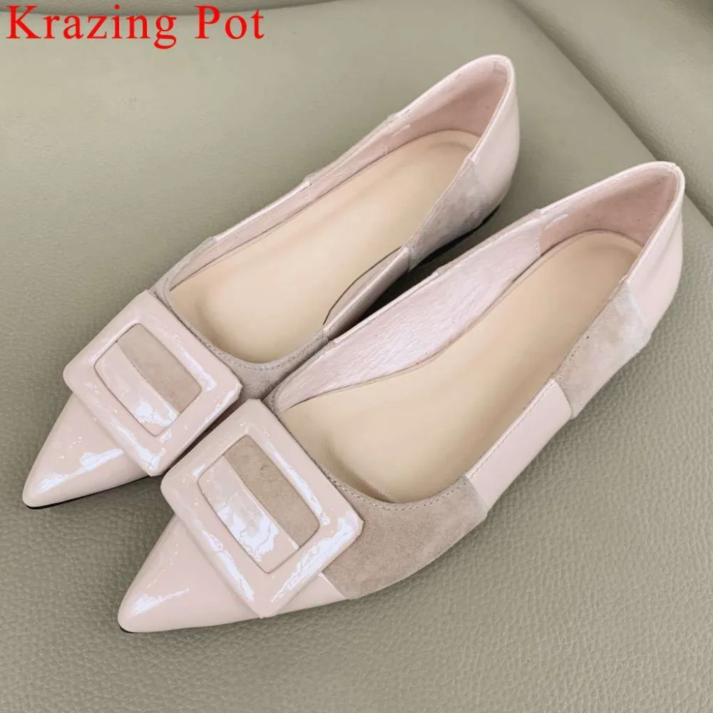 

Large size handmade slip on loafers buckle decoration pointed toe oxford ballet shoes dating party women driving shoes L6f9
