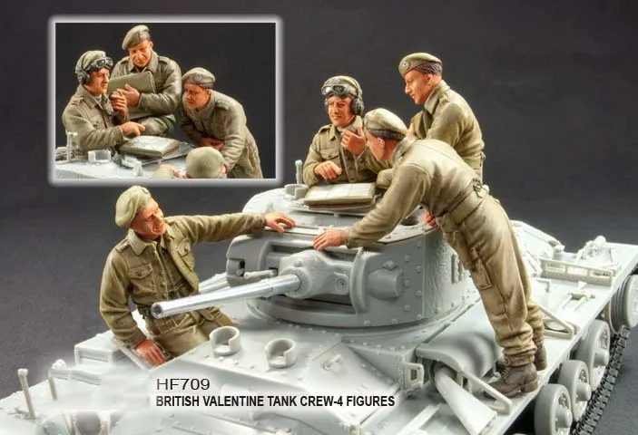 

Assembly Unpainted Scale 1/35 Bristish Valentine Tank Crew - 4 soldiers figure Historical WWII Resin Model Miniature Kit