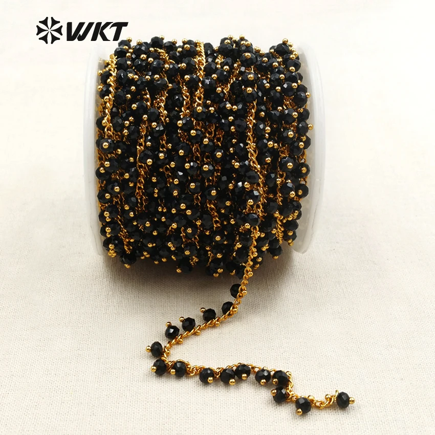 

WT-RBC035 Noble High Quality Rosary Beads Chain Necklaces Plated With Black Crystal Beads Chain Bracelets A lot/5meters