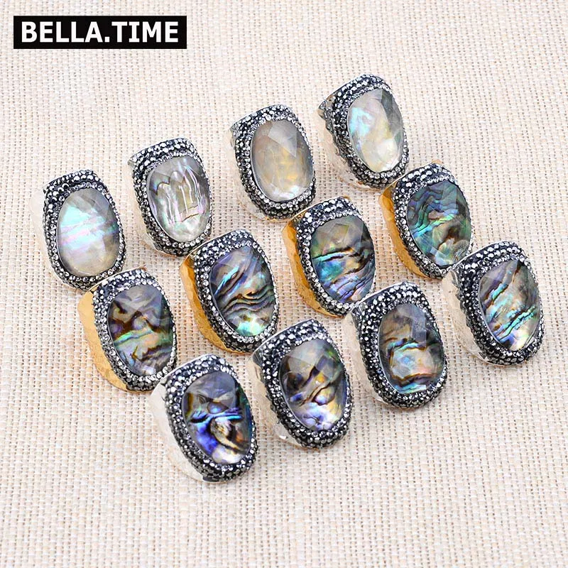 

BELLA.TIME Bohemia Natural Butterfly Abalone Shell Rings For Women Jewelry Party Wedding Engagement Gold Silver Rings Lady RI40
