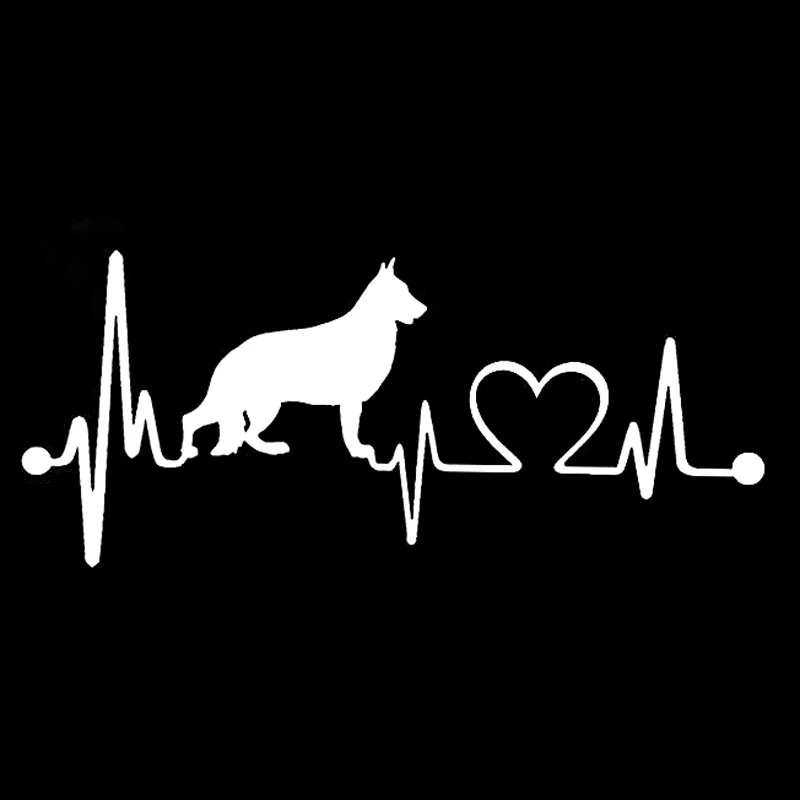 YJZT 16,3 см* 7 см немецкая овчарка сердцебиение собака Винил черный/Серебряный автомобиль стикер C22-1174