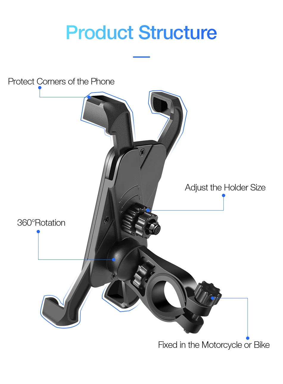 RAXFLY Bicycle Phone Holder For iPhone Samsung Motorcycle Mobile Cellphone Holder Bike Handlebar Clip Stand GPS Mount Bracket mobile wall stand