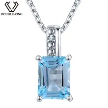 DOUBLE-R 1.85 ct Натуральный камень голубой топаз кулон Для женщин стерлингового серебра 925 пробы с цепью 0.01 ct настоящий Ювелирные изделия с алмазами свадебный подарок
