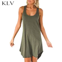 Womens Summer Sleeveless Racerback Midi Long Swing Tank Dress Plain Solid Color Sexy Low Cut Neck Asymmetric Hem Loose Vest Womens Summer Sleeveless Racerback Midi Long Swing Tank Dress Plain Solid Color Sexy Low Cut Neck Asymmetric Hem Loose Vest