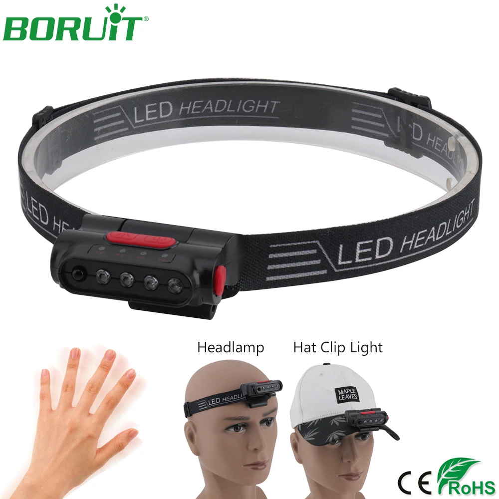 

BORUiT Smart Sensor LED Headlamp Flashlight USB Rechargeable Cap Hat Clip Light Waterproof Cycling Head Light Camping Lanterna