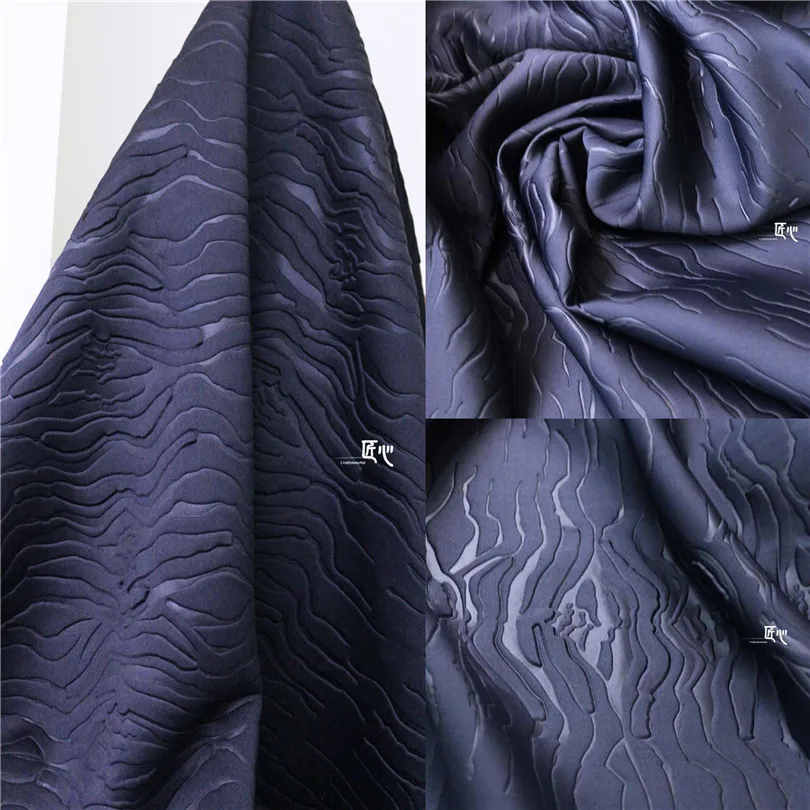 

50cm*170cm/piec Blue laser engraving air layer fabric three-dimensional concave and convex designer re-fabric silhouette crisp s