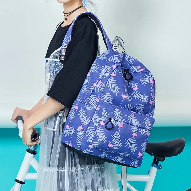 Mochila con estampado de dibujos animados flamencos 2018 nueva Mochila de viaje de moda Floral para chicas adolescentes Mochila escolar Mochila
