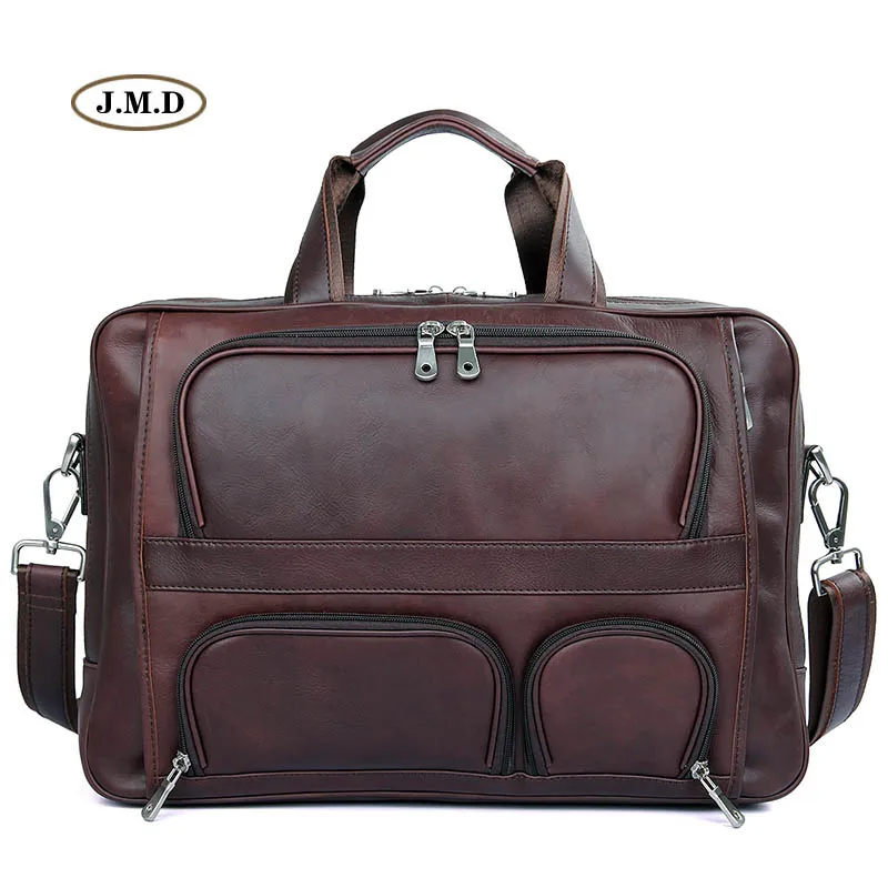 

J.M.D Guarantee Genuine Cow Leather Brown Red Men's Business Bag Unique Design Briefcases Laptop Handbag 7289X