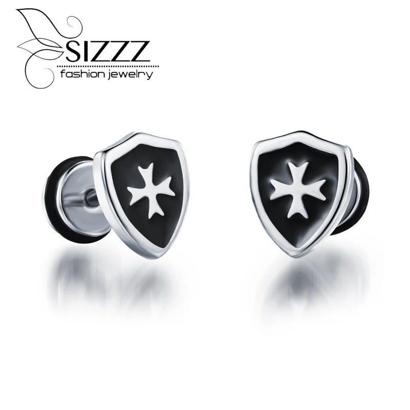 Men earrings screw back black earring for men stud earrings cross