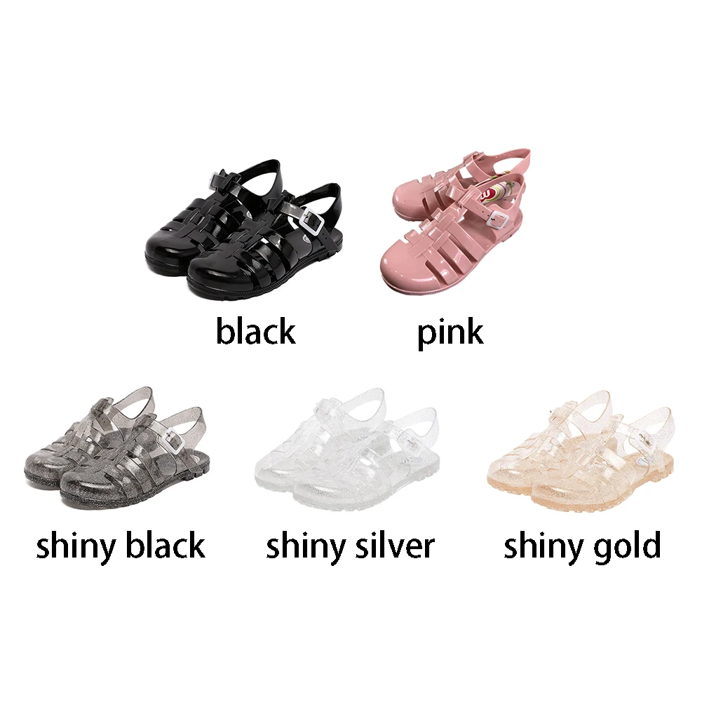

Jelly Comfortable Round Head Beach Shoes Flattie RFID Blocking Buckle Fastening Sandal