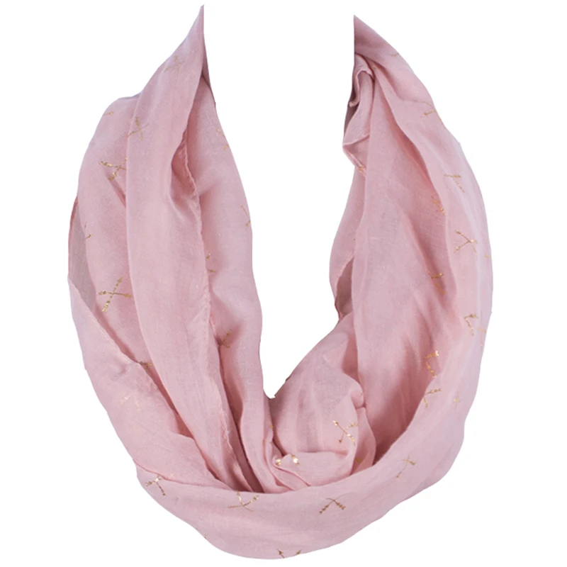 

2019 New Lightwegith Fashion Women Ring Scarf Pink Arrow Bronzing Print Polyester Infinity Loop Soft Small Scarf 180*45 cm