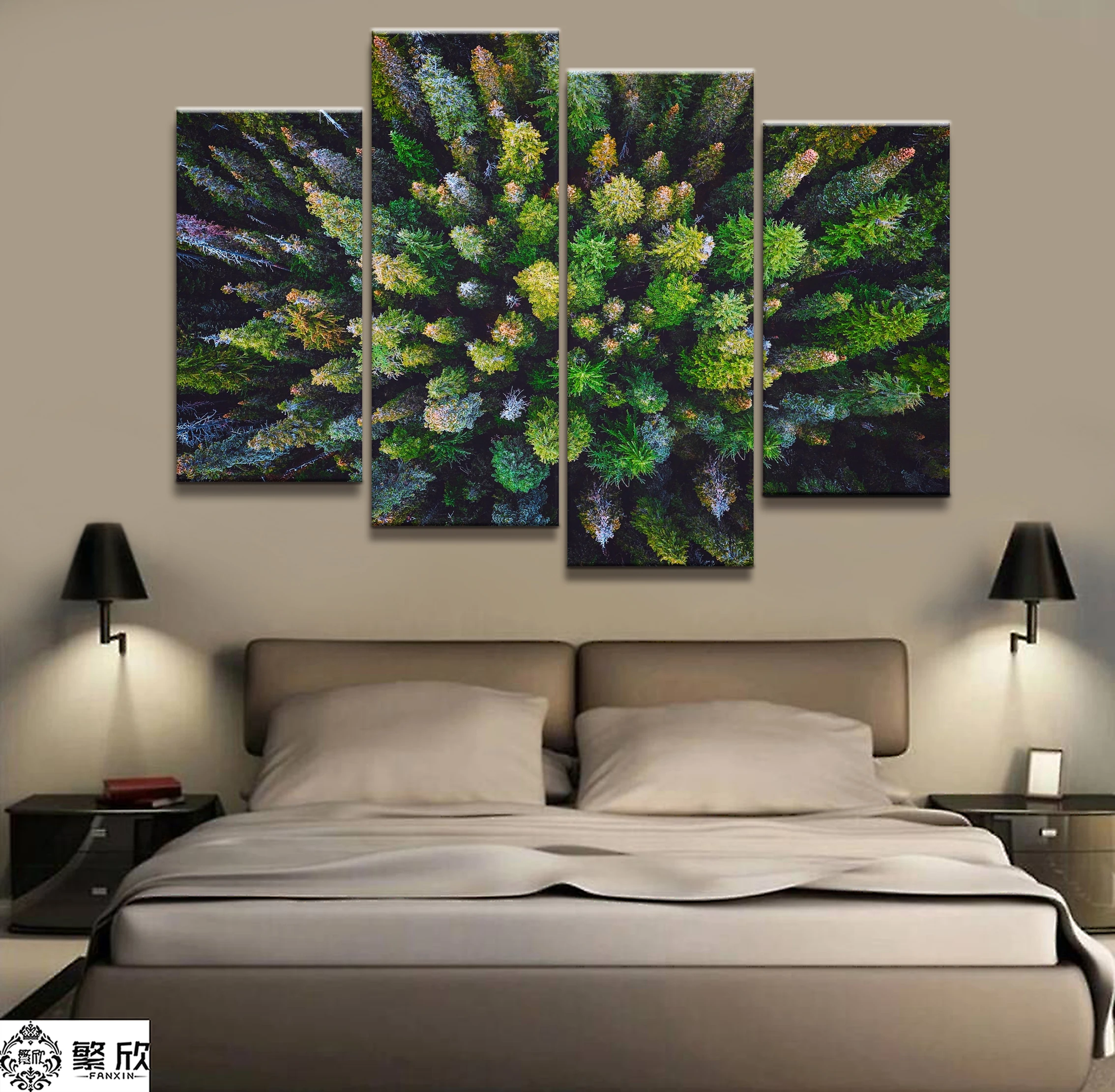 

Home Decor Modular Canvas Picture 4 Piece Overlook the Forest Scenery Painting Art Wall For Home Canvas Painting Wholesale