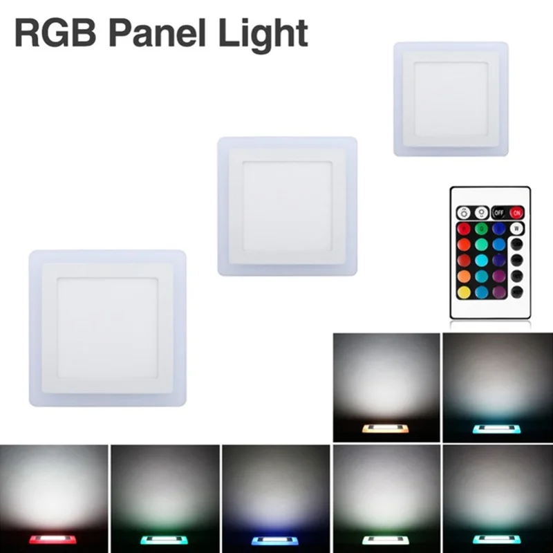 RGB Светодиодная панель свет 6 Вт/9 Вт/16 Вт/24 Вт ультратонкий Встраиваемый светодиодный потолочный светильник акриловые Панель лампа с дистанционным управлением Управление 3 модели