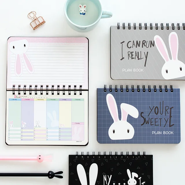 Cute Rabbit Weekly Planner , Cartoon Animal Kawaii Spiral Daily Planner