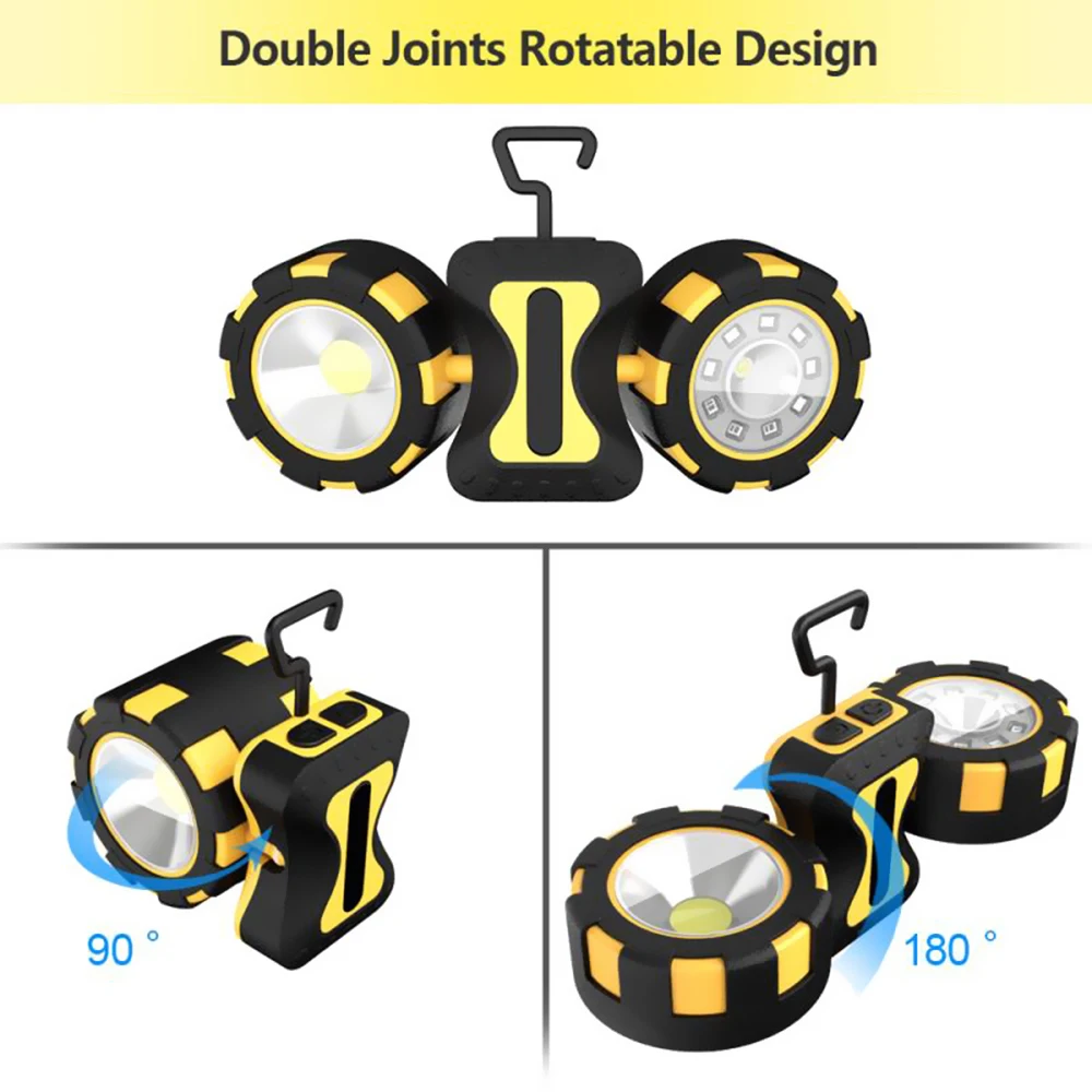

LED Multi-function Daily lighting Double Lights Portable Mini Handheld with Hanging Hook Magnetic Holders