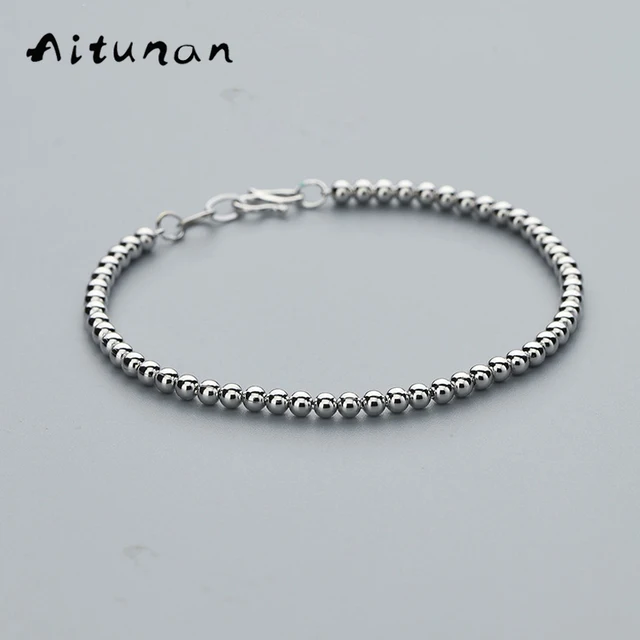 Aitunan Fashion 925 Sterling Silver Beaded Bracelet Simple 3mm Small Aitunan Fashion 925 Sterling Silver Beaded Bracelet Simple 3mm Small Bead Wedding Jewelry Por