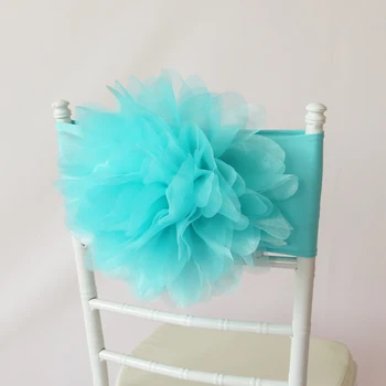 

100 PCS Tiffany Blue Organza Chair Band Flower Chair Sash Flower Chair Band New Design Flower Chair Cap