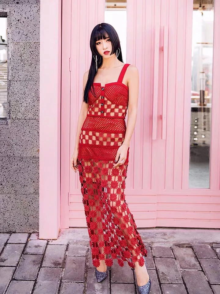 Smthma новое летнее высококачественное платье для автопортретов женское сексуальное красное открытое кружевное длинное платье Бохо шикарное пляжное платье