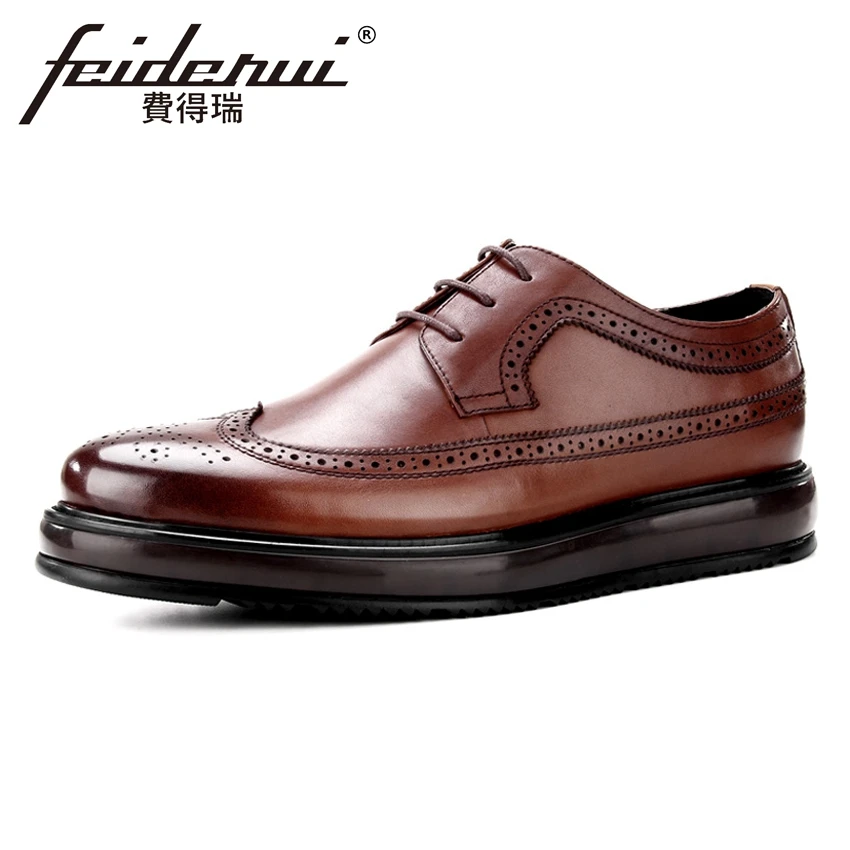 Винтажные мужские оксфорды из натуральной кожи Wingtip деловые туфли с круглым