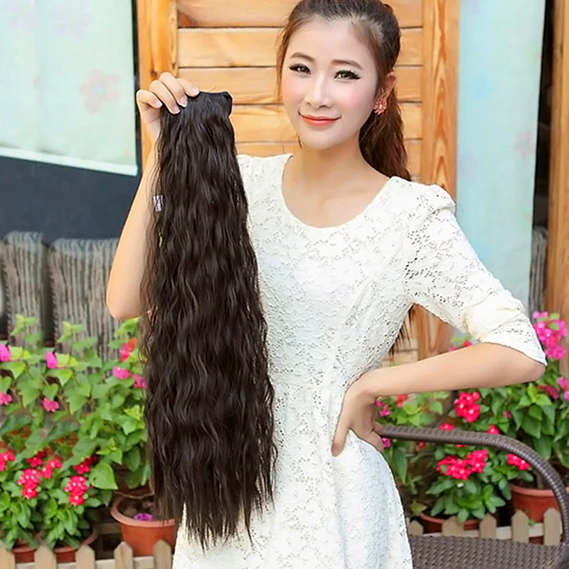 Модные поддельные волосы кудрявые заколка для хвоста украшения волос Синтетический ободок для волос хвост конский хвост веревка для волос - Цвет: Black
