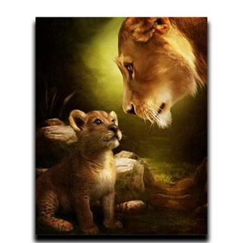 

Diy two lions multicolor Diamond embroidery rhinestone glued paint Diamond Home Decoration Handmade needlework 60 * 40 cm