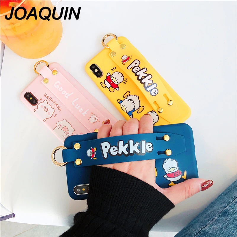 Hot Cute Cartoon Animal Duck Pig Soft TPU Phone Case For iPhone 6 6s 7 8 Plus X XS MAX XR Covers Couples Capa With A Wrist Strap |