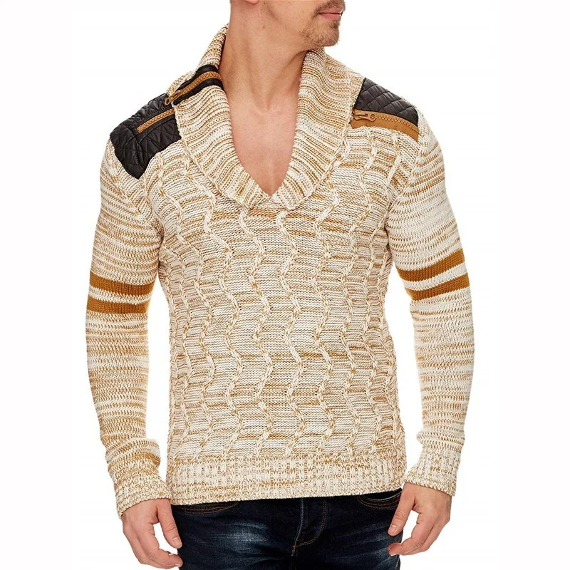 Men's Knit Sweater with Scarf Collar Slim Zip Hoodie Sweater Hip Hop Streetwear High Quality Long Sleeve Man's Sweaters Men's Knit Sweater with Scarf Collar Slim Zip Hoodie Sweater Hip Hop Streetwear High Quality Long Sleeve Man's Sweaters