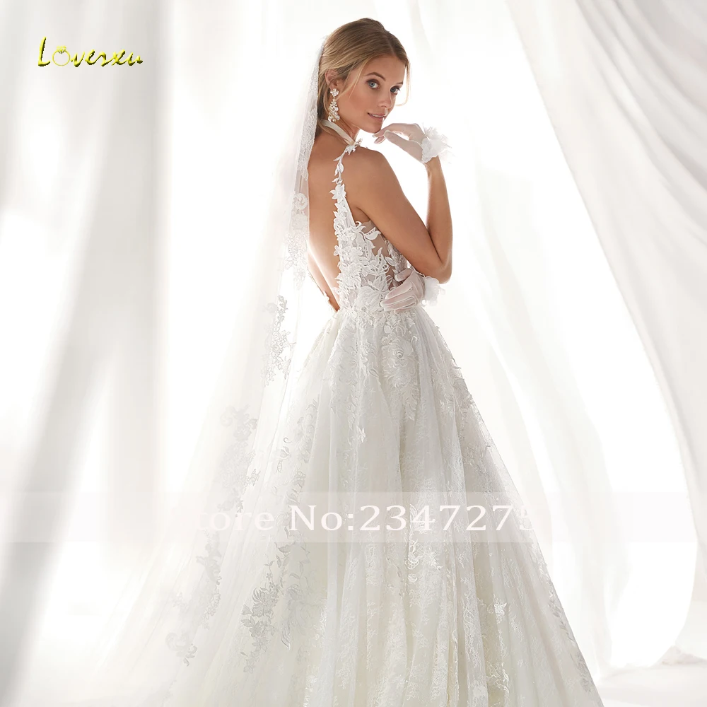 Loverxu свадебное платье Vestido De Noiva, сексуальное, открытая спина, милые свадебные платья аппликации платье, украшенное бисером, кружевное платье А-силуэта с свадебное платье