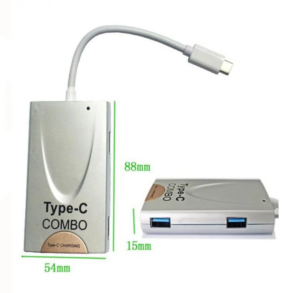 

10pcs/lot Type C Combo 6 in 1 USB3.0 HUB OTG SD Card Reader Type C Charging Adapter for Macbook 2016
