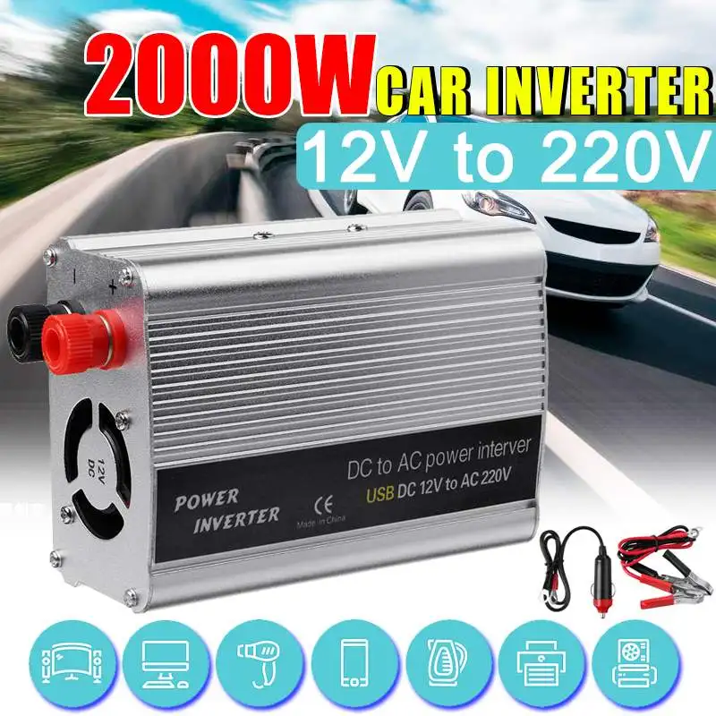 2000W Peaks Solar Power Inverter 12V 220 Voltage Modified Sine Wave USB Car Charge Converter Transformer