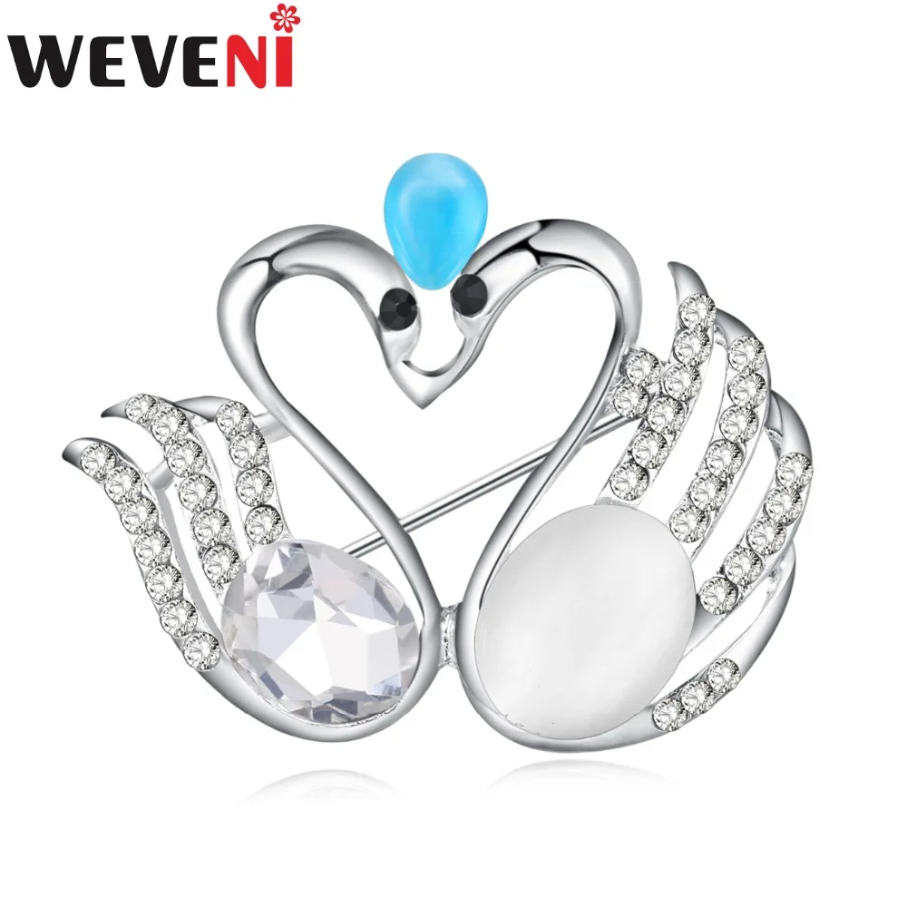 WEVENI Rhinestone Swans Brooch For Women Crystal Brooches Pin Collar Scarf Decoration New Fashion Animal Jewelry Accessories | Украшения и