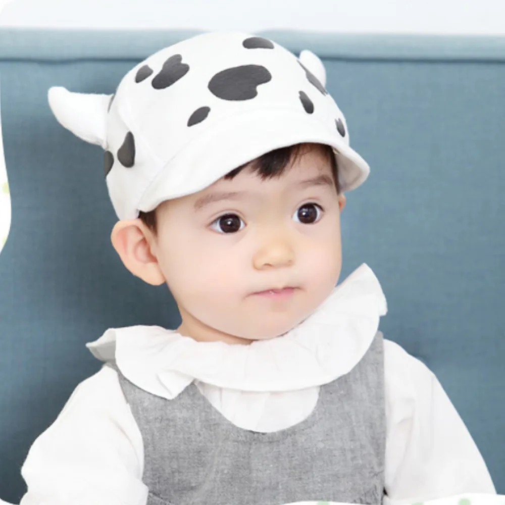 Spring Baby Cap 3D Ox horn Cow Print Kids Children soft Cotton Snapback